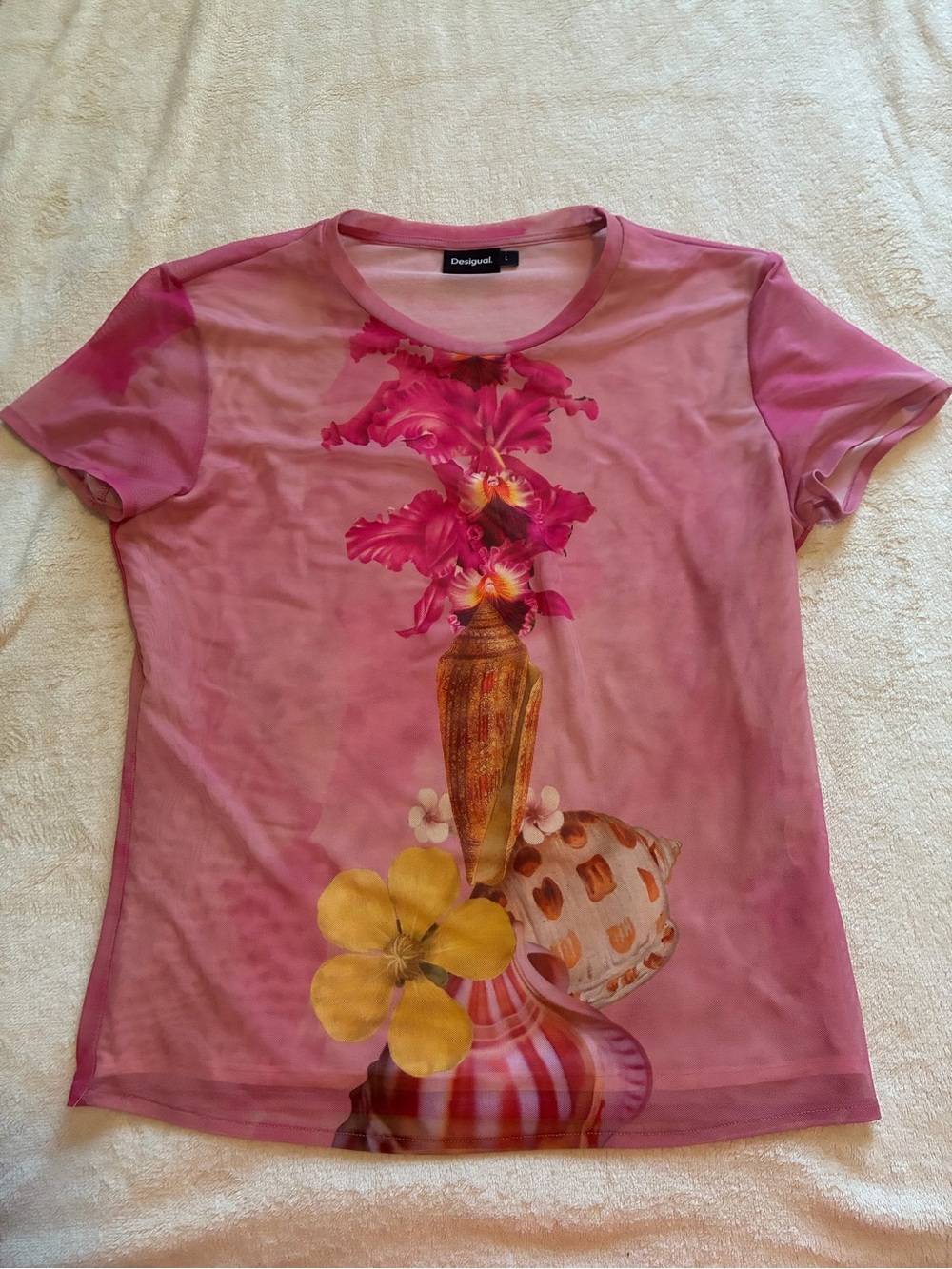 Desigual Pink Floral & Shell Graphic Short-Sleeve Tee
